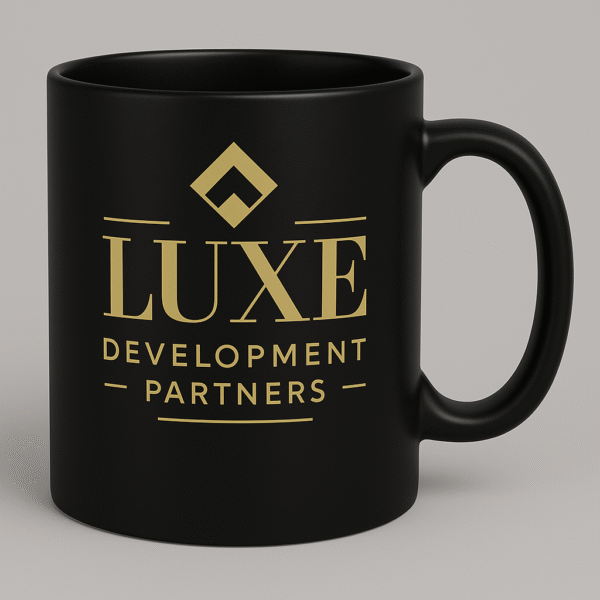 Luxe Development Partners Matte Black Coffee Mug – Gold Logo Edition