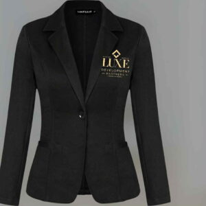 Women's Black Blazer with Luxe Development Partners Gold Embroidered Logo