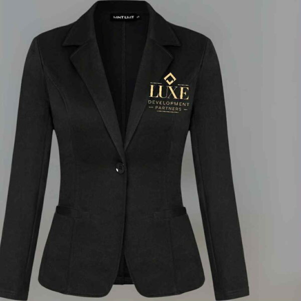 Women's Black Blazer with Luxe Development Partners Gold Embroidered Logo