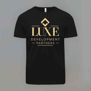 Unisex Black Crew Neck T-Shirt with Luxe Development Partners Gold Logo