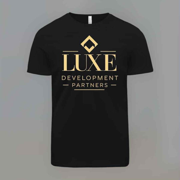 Unisex Black Crew Neck T-Shirt with Luxe Development Partners Gold Logo